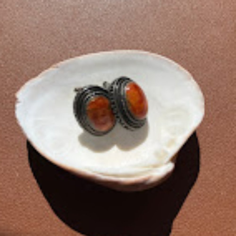 Reddish Orange Stone Post Earrings